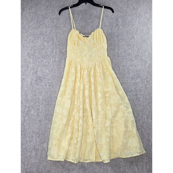 Yellow Embroidered Midi Dress With Spaghetti Straps & Sweetheart Neckline - Picture 1 of 9